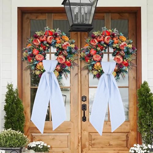 2-Pack Stripe Wreath Sash for Front Door Monogram Embroidery Blue