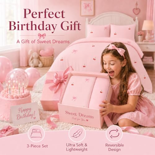 Twin Size Pink Bow Duvet Cover Set - Soft Microfiber Bedding for Girls