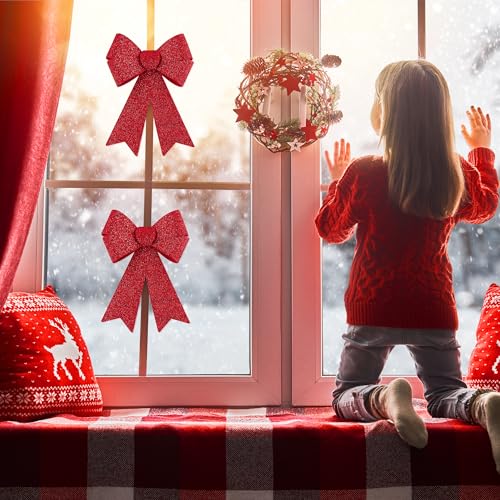 MCEAST Red Christmas Wreath Bow Set, 6 Pack 9x12 Inch Holiday Decorations