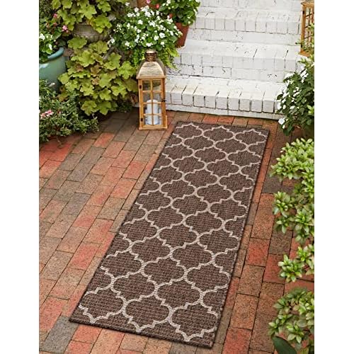 Unique Loom Outdoor Trellis Collection Area Rug (2' x 6' 1" Runner, Brown/ Ivory)