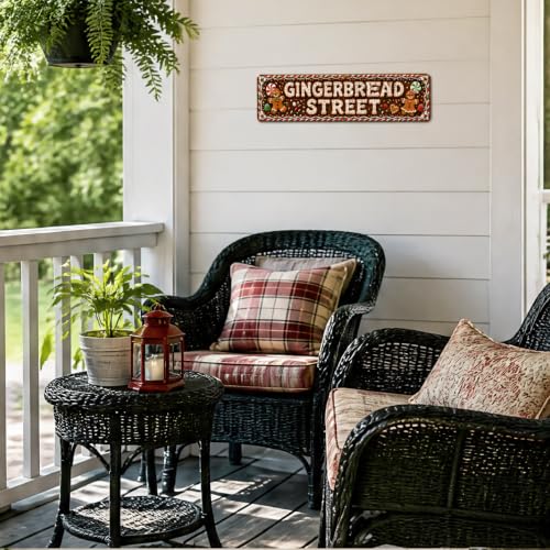 Gingerbread Street Metal Sign 4x16in – Christmas Holiday Decor (Variant: Gingerbread Street) by BLQSCVZE