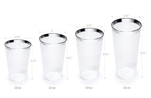 " OCCASIONS " 100 Pieces Wedding Party Disposable Plastic tumblers Cups (14 Oz, Clear & Silver Rimmed Tumbler)