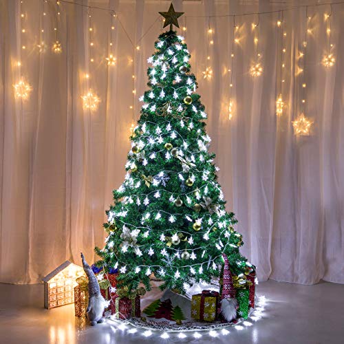 AWQ 100 LED 49 ft Snowflake Christmas Lights, 8 Modes, White (Indoor/Outdoor)