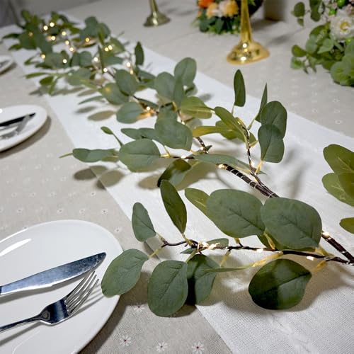 6.56ft Eucalyptus Garland with 96 LED Lights, Battery Operated Vine Decor