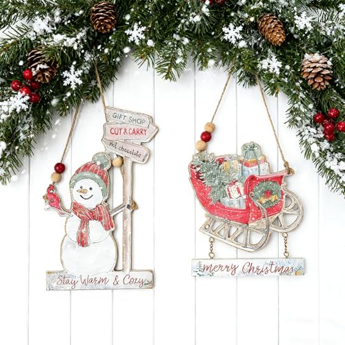 White Wooden Christmas Wreath for Front Door & Wall Decor - 2 Pack