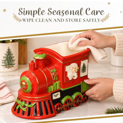 Spode Christmas Tree Train Engine Dish - 9.75 inch Earthenware Candy Bowl