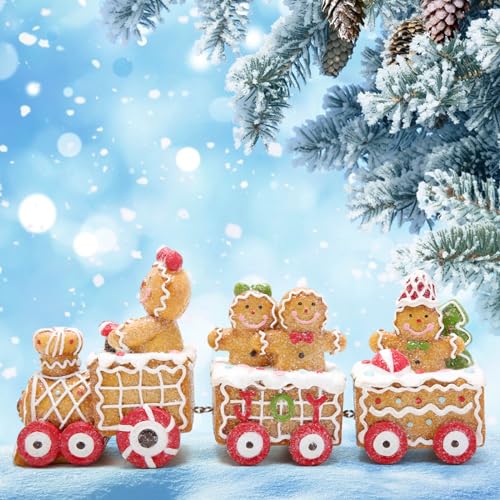 Gingerbread Man Train Figurine - Resin Christmas Tabletop Decor (9.3")