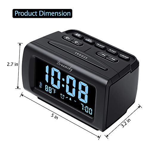 Digital Alarm Clock Radio for Bedroom with USB Charger & Temperature