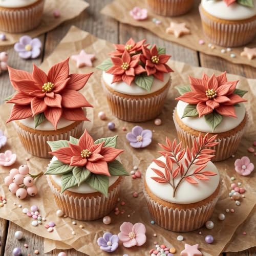 YABONAN Christmas Poinsettia Fondant Mold Style H Silicone Flower Decoration