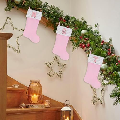 20-Inch Personalized Pink Velvet Christmas Stocking with Embroidered Letter