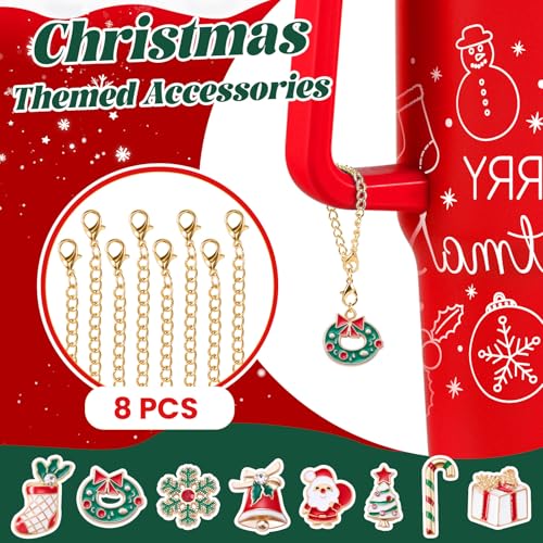 8 Pcs Christmas Cup Charms & Chains Set – Tumbler Accessories, Landical, Xmas