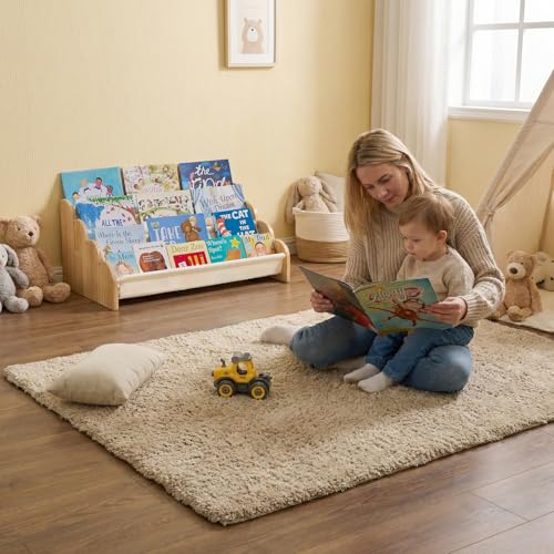 4-Tier Wooden Kids Bookshelf, Front-Facing Nursery Book Organizer