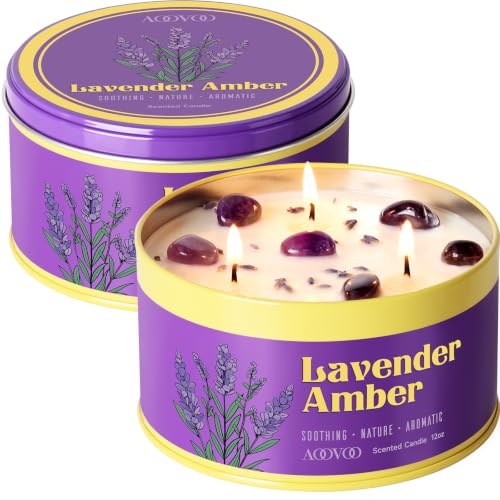 AOOVOO Lavender Amber Scented Candles 12oz - 2 Pack Relaxation & Sleep