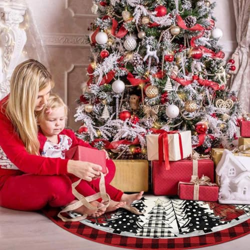 48-Inch Red and Black Buffalo Plaid Christmas Tree Skirt - Holiday Mat