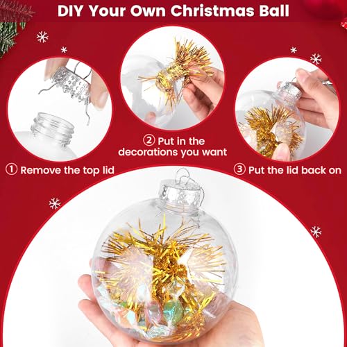 12 Pieces 10cm Clear Plastic Christmas Ornaments with Removable Tops