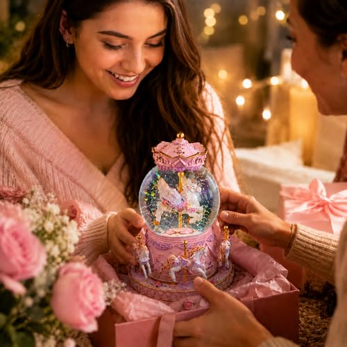 Unicorn Carousel Snow Globe Music Box, Rotating Musical Keepsake Gift
