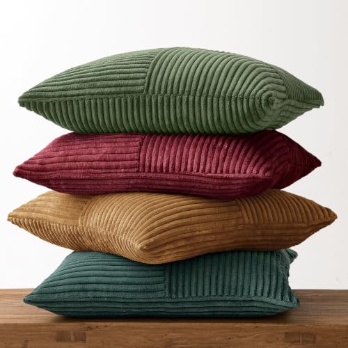 MIULEE 20x20 Inch Christmas Green Patchwork Corduroy Throw Pillow Covers Set of 4