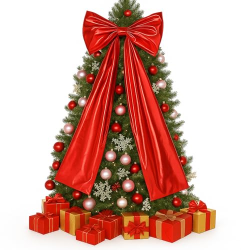 Halloscume Red Metallic Extra Large Christmas Bow 80 x 15 Inches for Front Door
