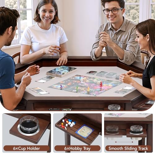 Hexagonal Solid Wood Game Table with Removable Top for Board Gaming & Dining