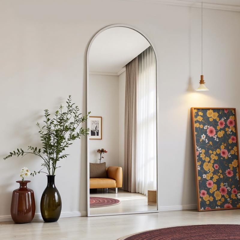 Arched Full Length Floor Mirror, 56" x 20" Aluminum Frame Standing Mirror