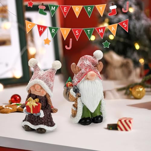 Zonling Christmas Gnomes 2 Pack Hand-Painted Figurines, Red - Table Decor Holiday Ornaments