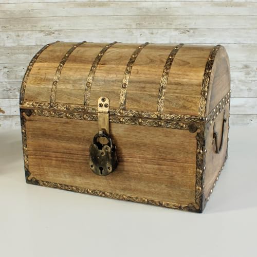 Rustic Solid Mango Wood Treasure Chest with Antique Lock and Skeleton Keys
