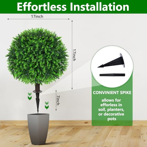 2 Pack Artificial Eucalyptus Topiary Ball Trees, 16-Inch UV-Resistant Plant