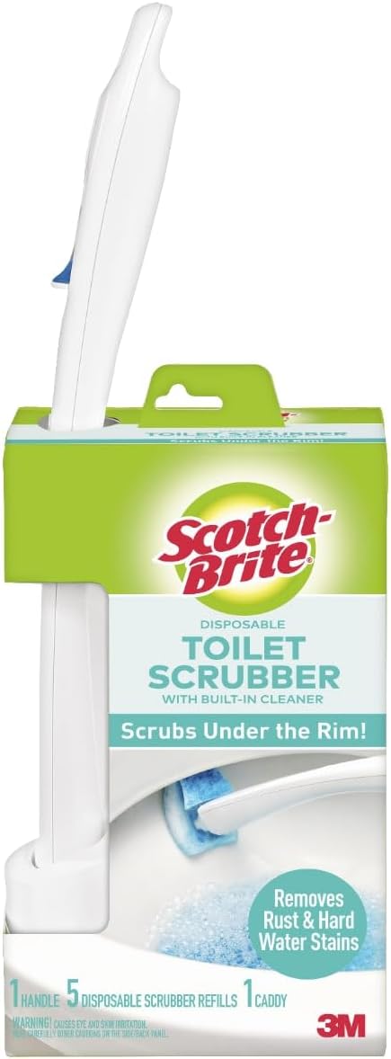 Scotch-Brite Toilet Scrubber Starter Kit - Disposable Refills with Built-In Bleach Alternative | Includes Handle & Caddy