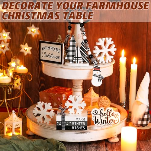 Yinder 11-Piece Winter Tiered Tray Decor Set, Wooden Farmhouse Table Signs