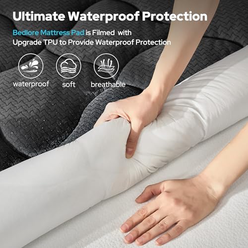 BEDLORE Waterproof Queen Mattress Pad - Quilted Fitted Mattress Protector
