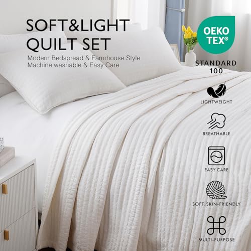 Oversized King Quilt Set (112" x 106") - Soft Lightweight Bedspread & Shams