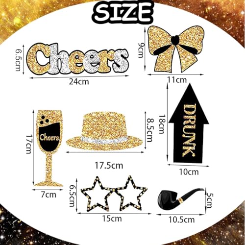 30 Pack Birthday Photo Booth Props Kit - Gold & Black Party Decorations