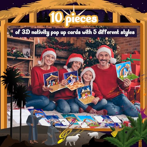 Cholemy 10 Pcs Nativity Christmas Pop Up Cards Religious Holiday Greeting Set