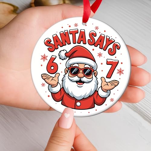 HUTATO Santa '6 7' Christmas Ornament - Funny Meme Holiday Decor, 4 Inch