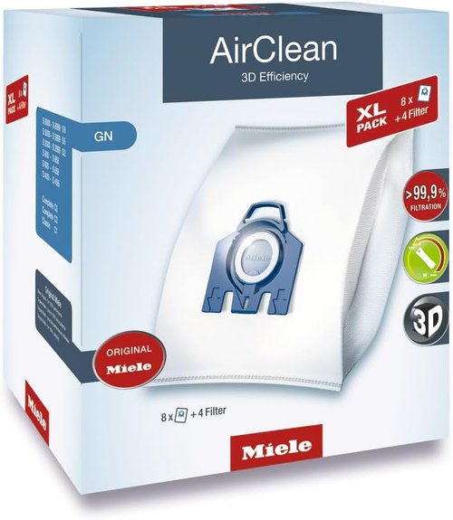 Miele Genuine AirClean XL Pack GN Vacuum Cleaner Bags - 8 Bags for Complete C3, C2 & Classic C1