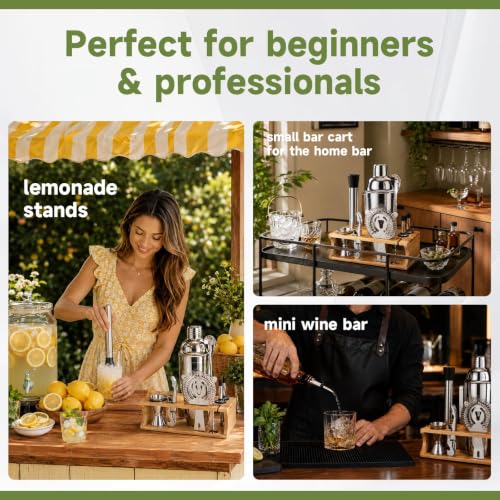 Stainless Steel Cocktail Shaker Set with Stand - 10-Piece Bartender Kit for Home & Bar