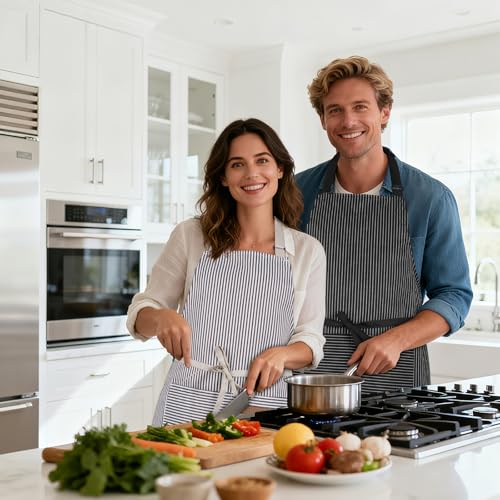 Adjustable Bib Apron with Pockets - 2 Pack Kitchen Cooking Aprons