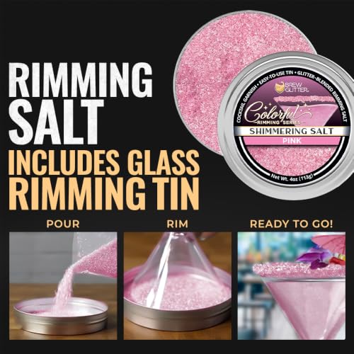 Bakell Pink Glitter Rimming Salt - Edible Cocktail Garnish, 4oz Pack
