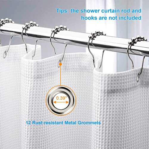 AmazerBath White Waffle Shower Curtain - Heavy Duty 240GSM Fabric