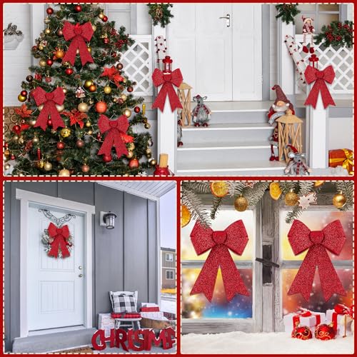 MCEAST Red Christmas Wreath Bow Set, 6 Pack 9x12 Inch Holiday Decorations