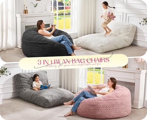 3-in-1 Convertible Bean Bag Chair and Lounger with Memory Foam Filling