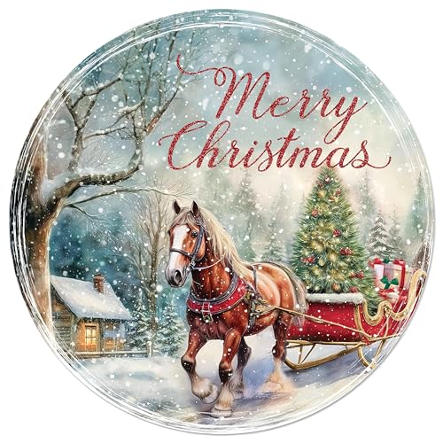 Horse Christmas Wreath Sign - 12 Inch Metal Centerpiece for Holiday Decor, Green, Red, Multi - Craig Bachman