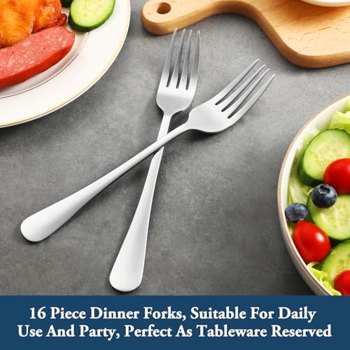 Stainless Steel Dinner Forks, Set of 16 - 8 Inch Mirror Finish Flatware