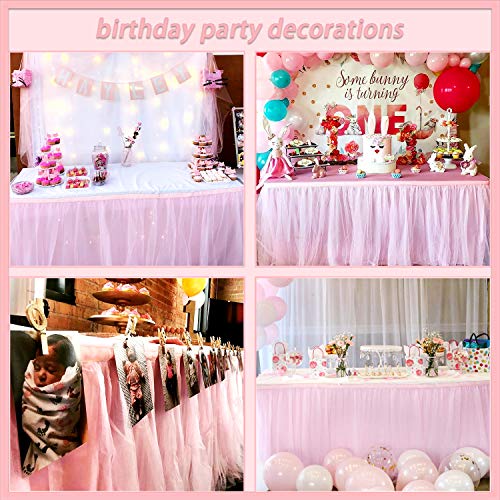 6ft Pink Tulle Table Skirt for Baby Shower and Birthday Party Decorations