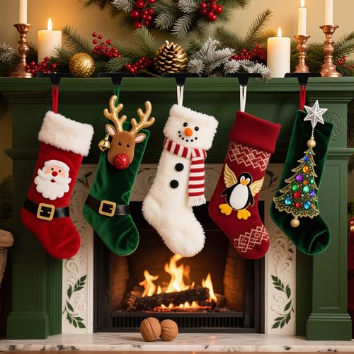 Adjustable Christmas Stocking Holders for Fireplace Mantle - 4 Pack