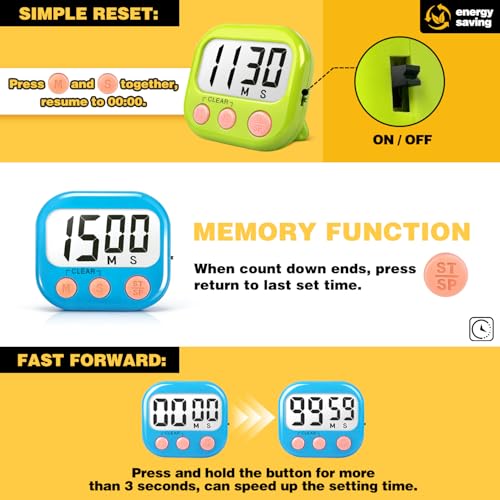 2-Pack Digital Magnetic Classroom Timers with Large Display & Loud Alarm