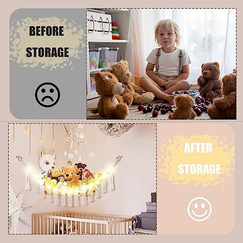 Large Stuffed Animal Hammock Corner Plushie Net with LED Lights