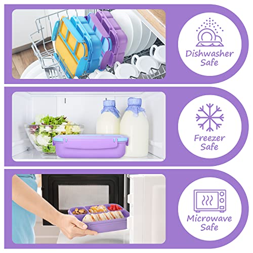 QQKO Bento Lunch Box for Kids & Adults with 4 Compartments, Utensils, and Sauce Cup, Purple