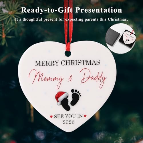 Ceramic Baby First Christmas Ornament 2025 Heart-Shaped Pregnancy Announcement Keepsake