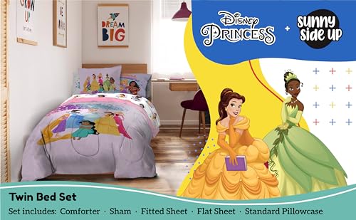 Pink Disney Princess Twin Comforter Set - 5 Piece Kids Bedding with Sheets & Pillow Shams